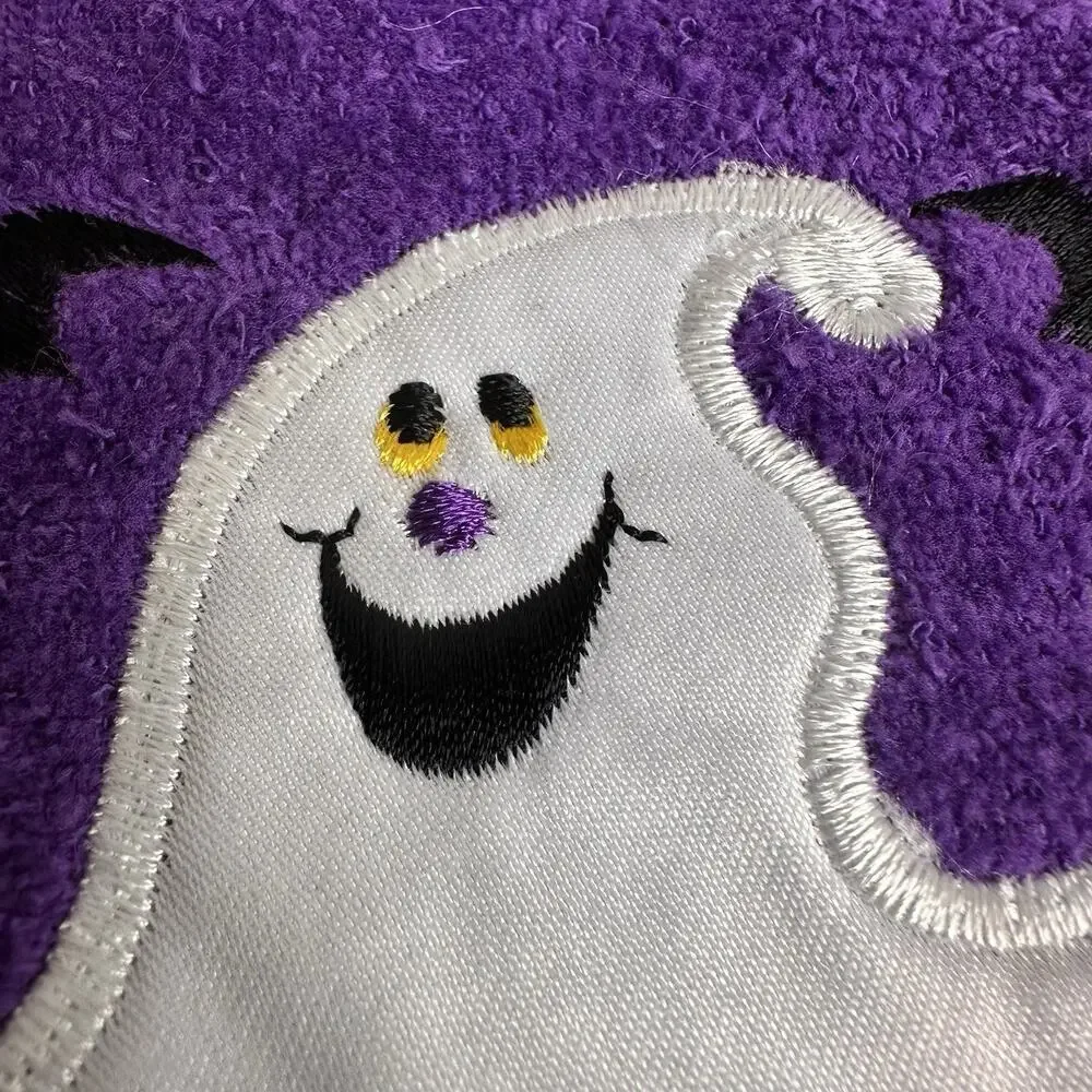 VTG Halloween Hand Towel Purple Ghost Embroidered Fringe Seasonal Accents ￼